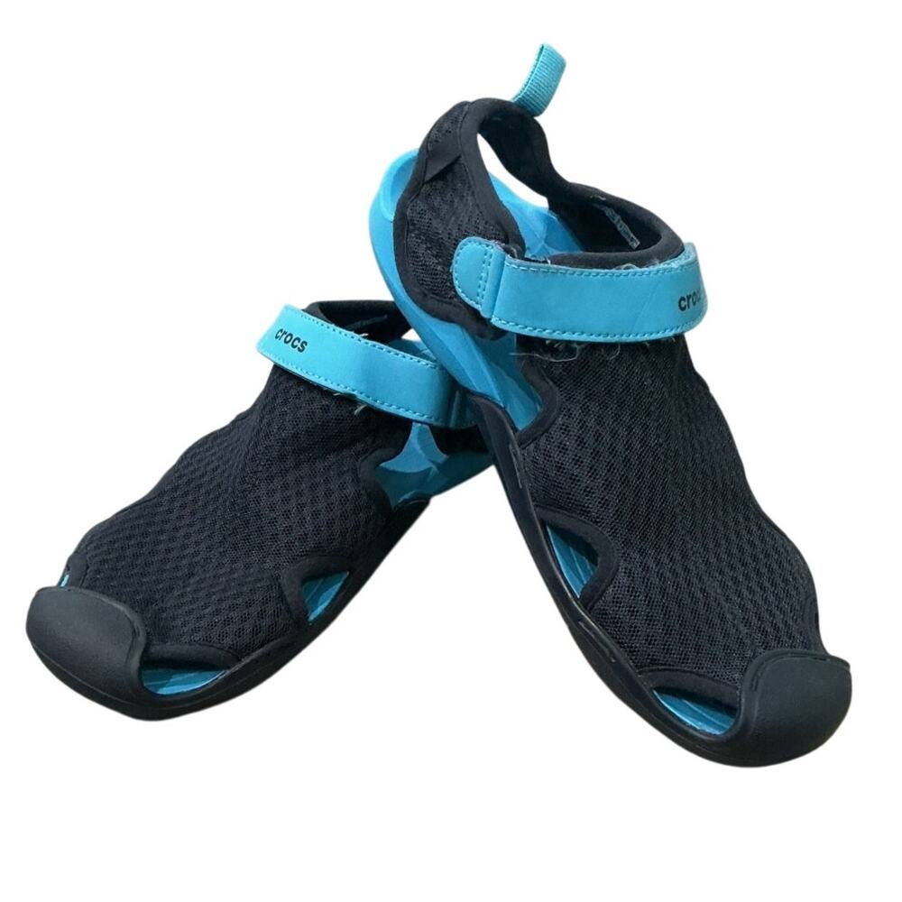 Crocs Swiftwater Mesh Deck Sandals Navy Marine Blue Black Womens 8 Washable Boho